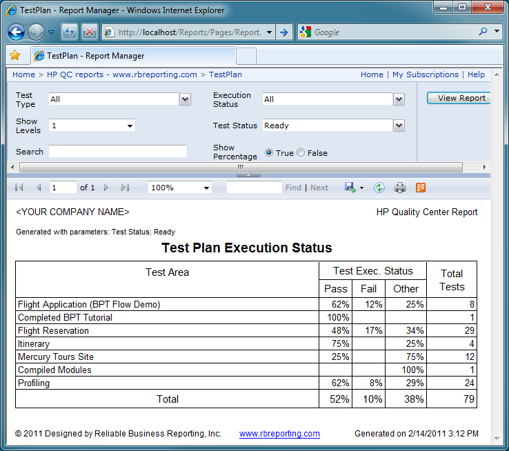 Reliable Business Reporting Inc Hp Quality Center Test Run Progress